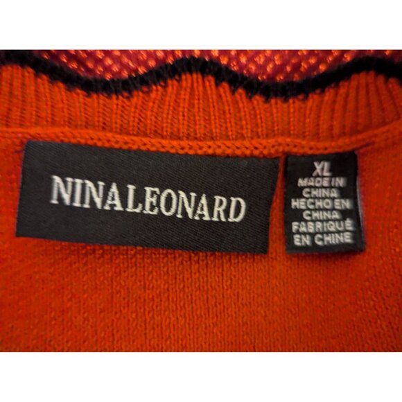 Red Bell Sleeve Knit Dress With Black Geometric Pattern By Nina Leonard  XL - Picture 6 of 8